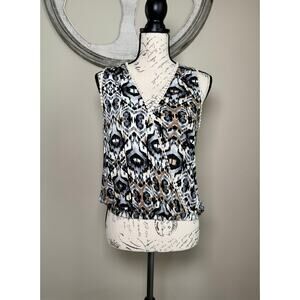 Lily White Boho Sleeveless Blouse – Tribal Ikat Print – Size L – Made in USA